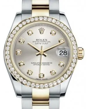 Rolex Datejust 31 Lady Midsize Yellow Gold/Steel Silver Diamond Dial & Diamond Bezel Oyster Bracelet 178383