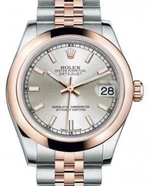 Rolex Datejust 31MM Lady Midsize Rose Gold/Steel Silver Index Dial & Smooth Domed Bezel Jubilee Bracelet 178241 - NEW