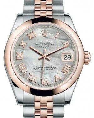 Rolex Datejust 31MM Lady Midsize Rose Gold/Steel White Mother of Pearl Roman Dial & Smooth Domed Bezel Jubilee Bracelet 178241 - NEW