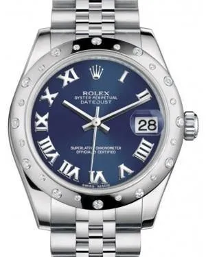 Rolex Datejust 31MM Lady Midsize White Gold/Steel Blue Roman Dial & Diamond Set Domed Bezel Jubilee Bracelet 178344 - NEW