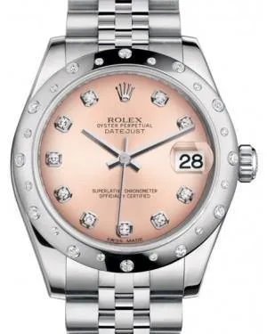 Rolex Datejust 31MM Lady Midsize White Gold/Steel Pink Diamond Dial & Diamond Set Domed Bezel Jubilee Bracelet 178344 - NEW