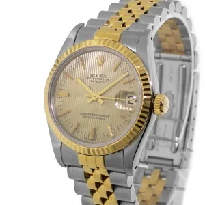 Rolex Datejust 31mm Yellow Gold Steel Champagne Tapestry Index Dial & Fluted Bezel 68273