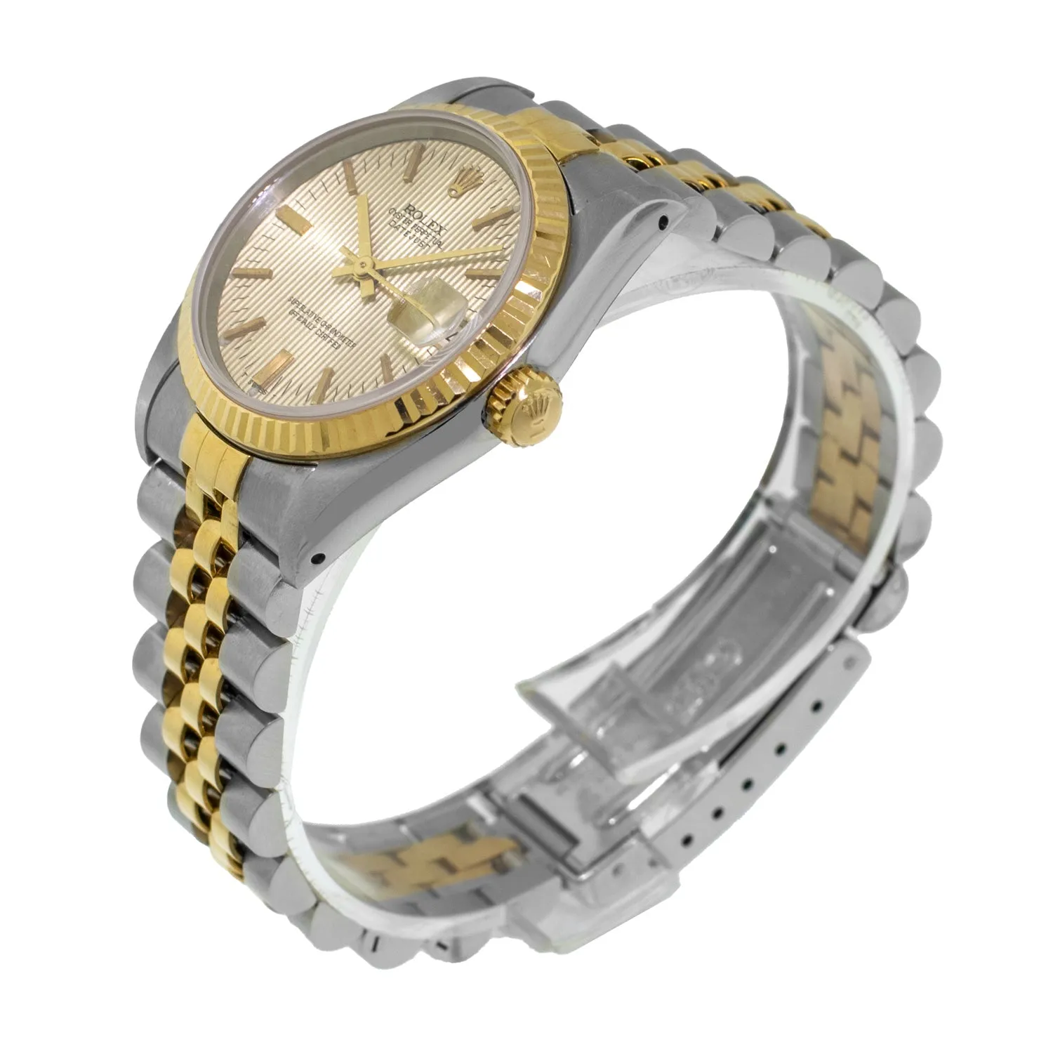 Rolex Datejust 31mm Yellow Gold Steel Champagne Tapestry Index Dial & Fluted Bezel 68273
