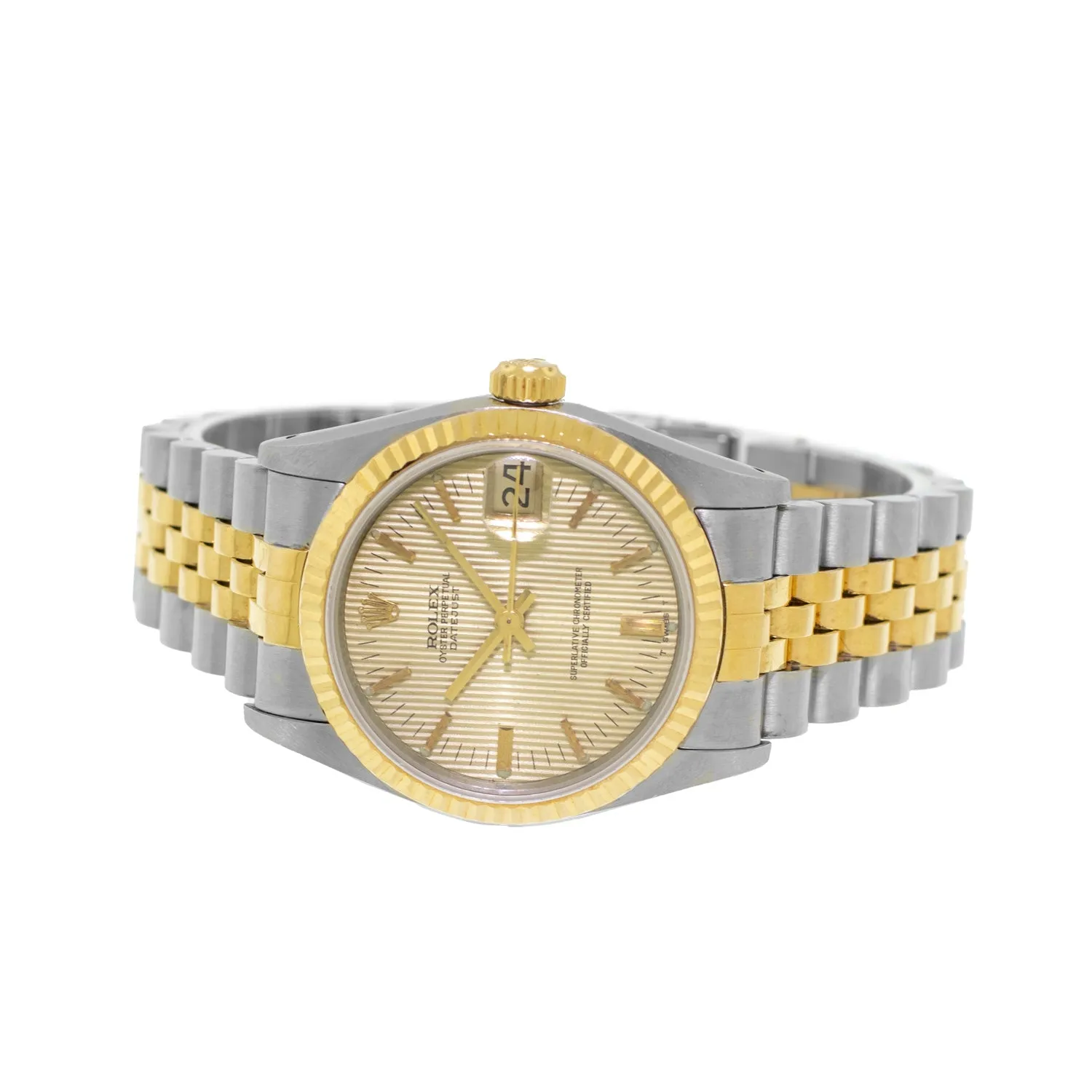 Rolex Datejust 31mm Yellow Gold Steel Champagne Tapestry Index Dial & Fluted Bezel 68273