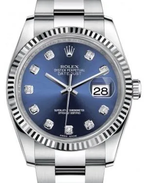 Rolex Datejust 36 White Gold/Steel Blue Diamond Dial & Fluted Bezel Oyster Bracelet 116234