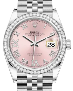 Rolex Datejust 36 White Gold/Steel Pink Roman & Diamond Dial & Diamond Bezel Jubilee Bracelet 126284RBR
