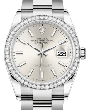 Rolex Datejust 36 White Gold/Steel Silver Index Dial & Diamond Bezel Oyster Bracelet 126284RBR