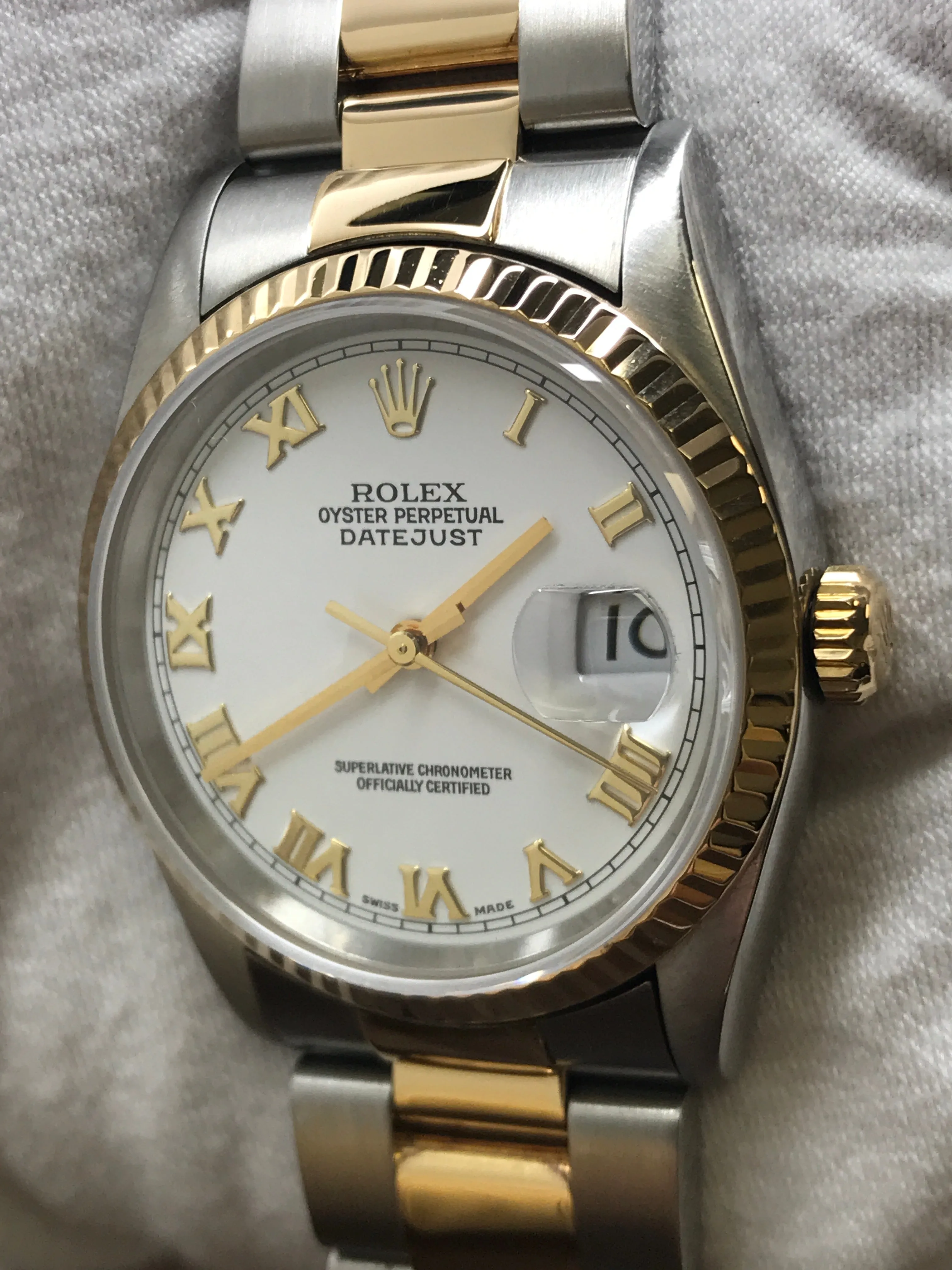 Rolex Datejust 36mm 16233 White Roman Dial Automatic Watch