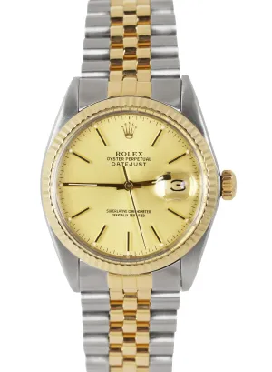 Rolex DateJust 36mm 18K Gold Two-Tone Stainless Steel Champagne Watch 16013