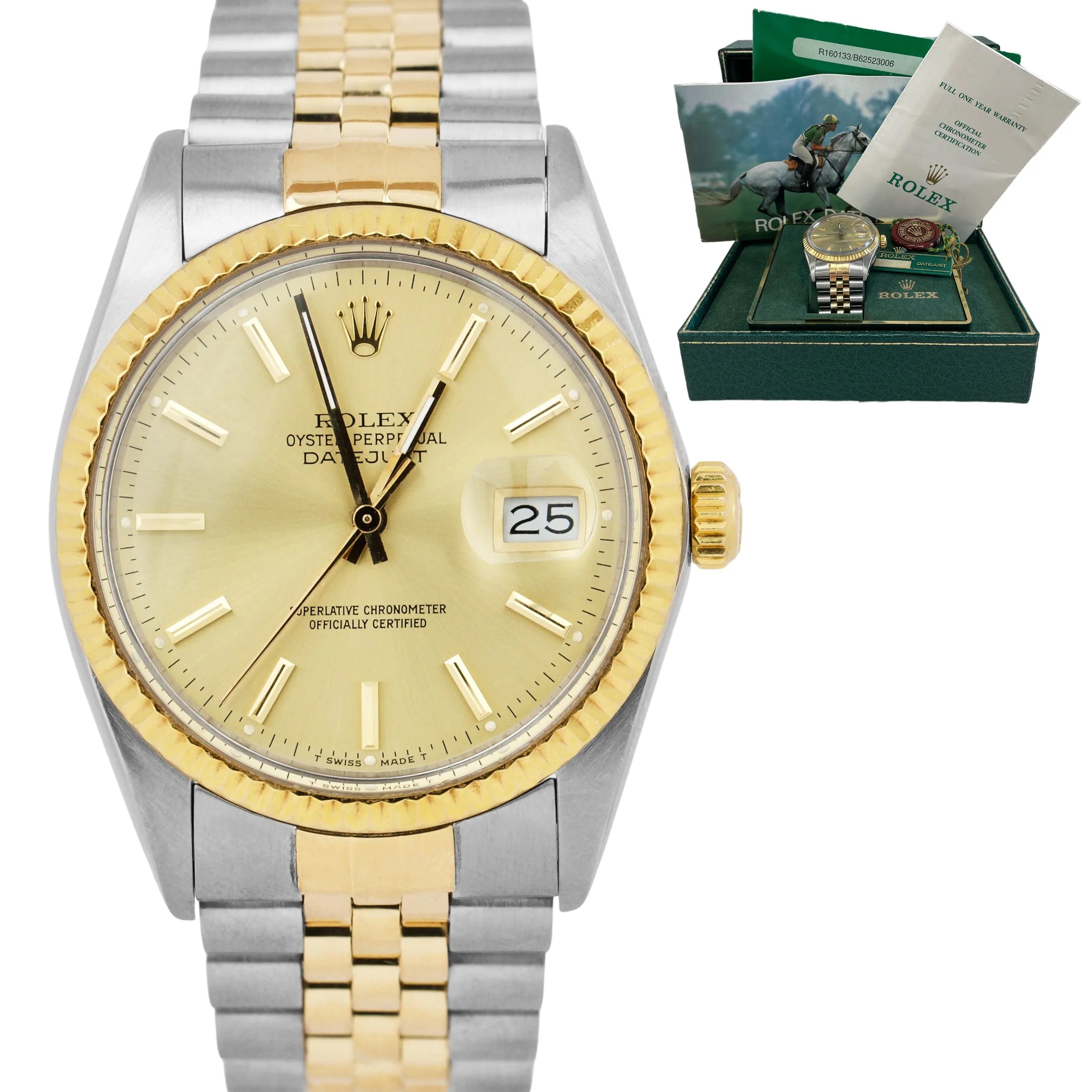 Rolex DateJust 36mm Champagne JUBILEE Two-Tone 18K Gold Stainless Watch 16013 BP