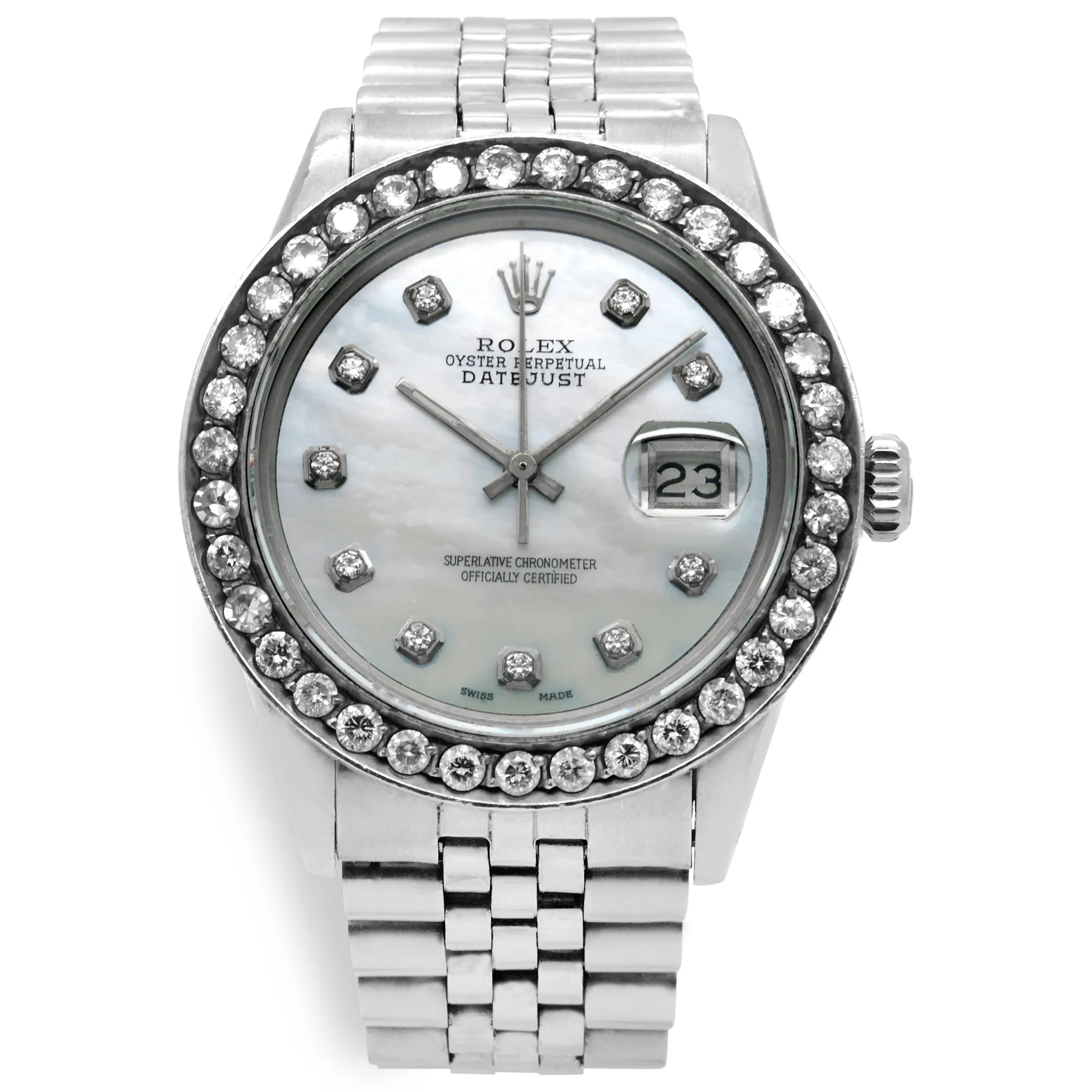 Rolex Datejust 36mm Diamonds 16014 Custom MOP Diamond Dial Automatic Watch