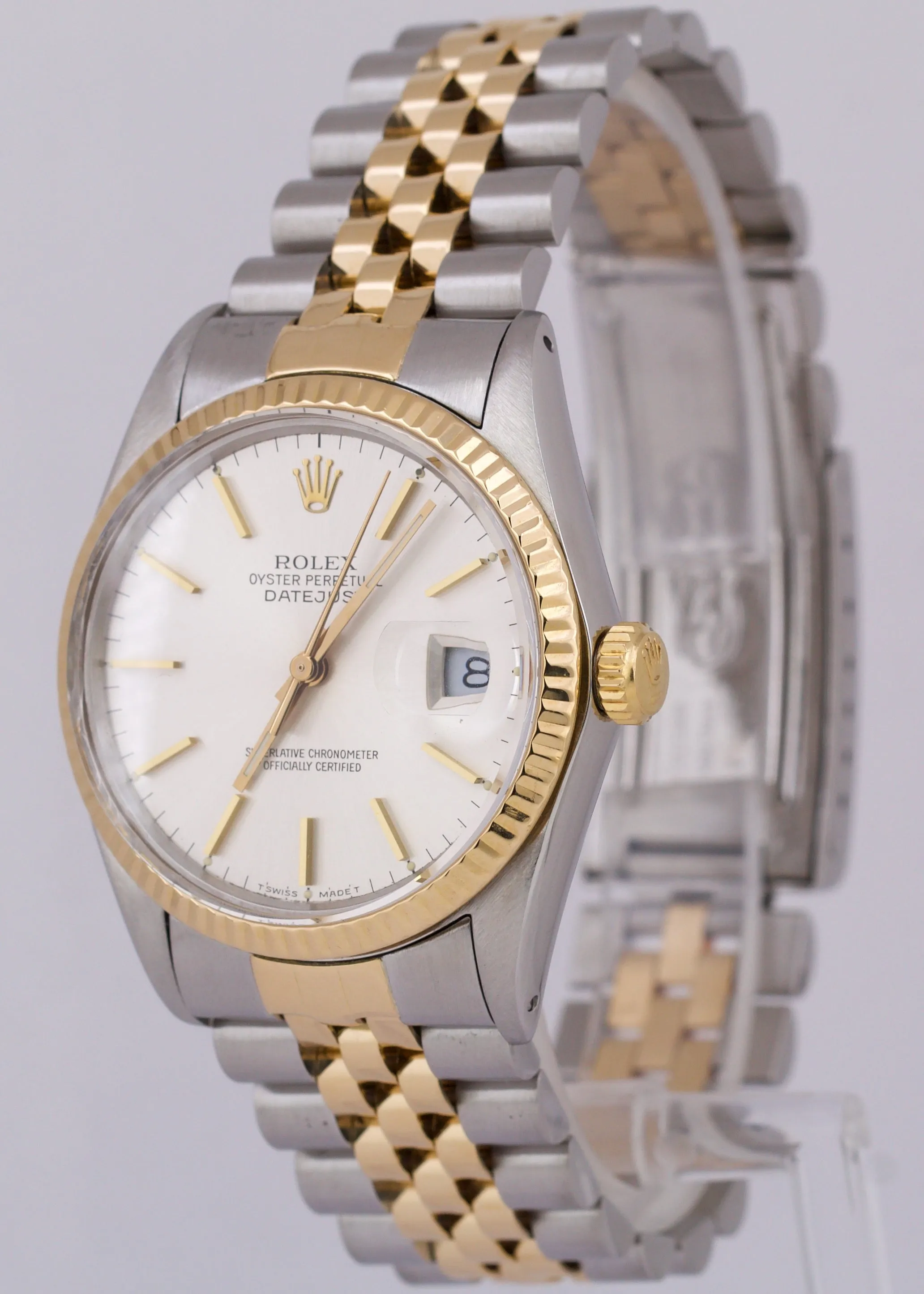 Rolex DateJust 36mm SILVER 18K Yellow Gold Fluted Stainless Steel JUBILEE 16013
