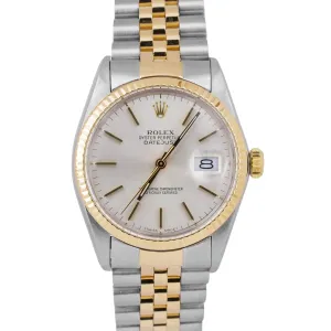 Rolex DateJust 36mm SILVER 18K Yellow Gold Fluted Stainless Steel JUBILEE 16013