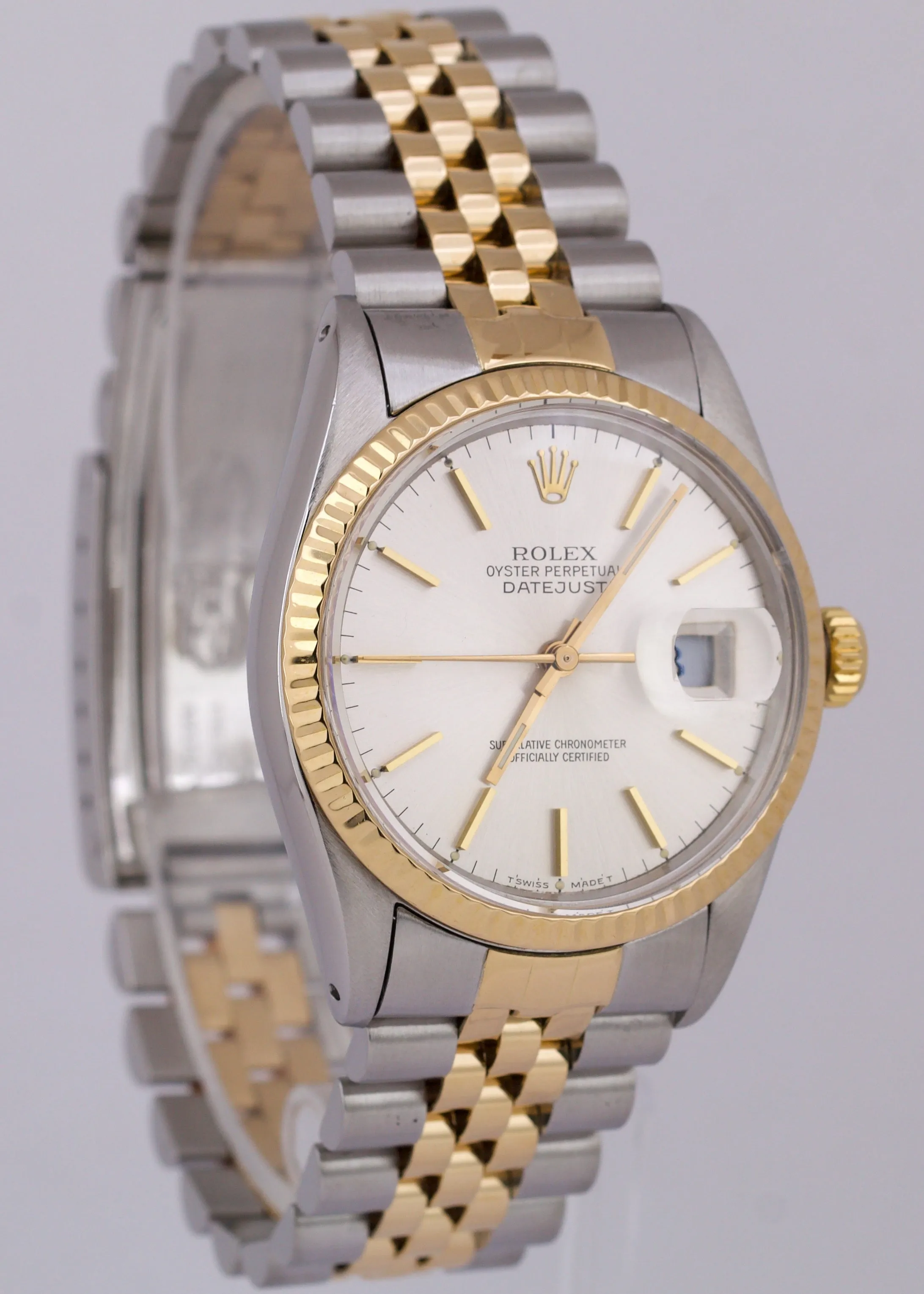 Rolex DateJust 36mm SILVER 18K Yellow Gold Fluted Stainless Steel JUBILEE 16013