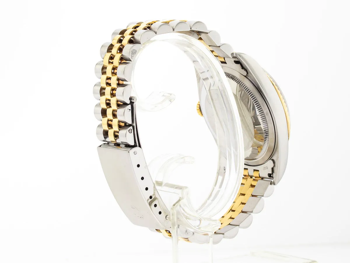 Rolex Datejust 36mm Yellow Gold & Steel Champagne Stick Dial Fluted Bezel 16233