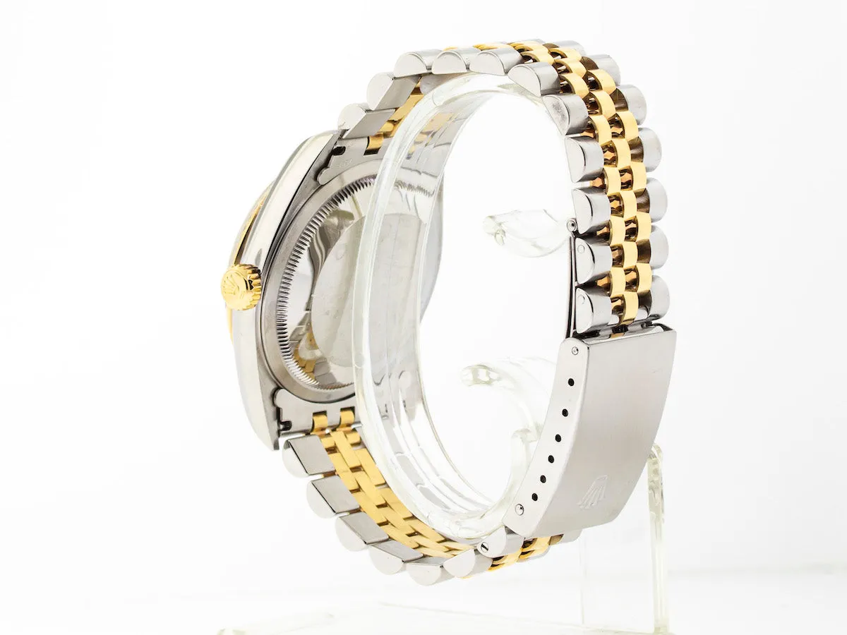 Rolex Datejust 36mm Yellow Gold & Steel Champagne Stick Dial Fluted Bezel 16233