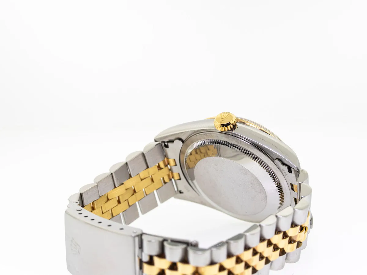 Rolex Datejust 36mm Yellow Gold & Steel Champagne Stick Dial Fluted Bezel 16233