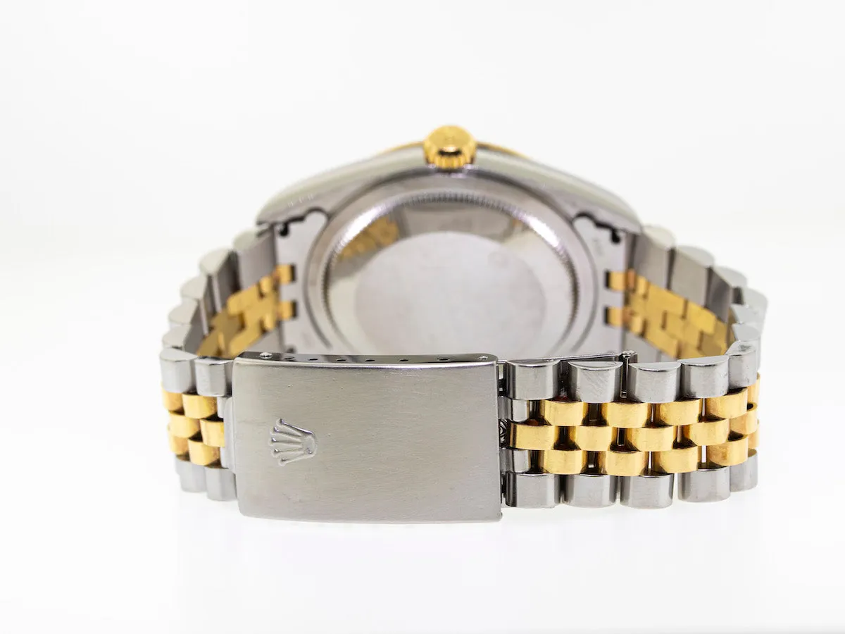 Rolex Datejust 36mm Yellow Gold & Steel Champagne Stick Dial Fluted Bezel 16233