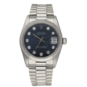Rolex Datejust 68246 Platinum Blue Dial Midsize Watch