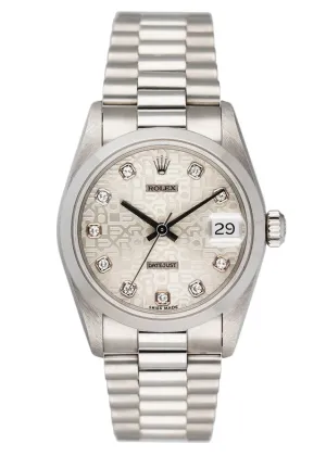 Rolex Datejust 68246 Platinum Diamond Anniversary Dial Midsize Watch