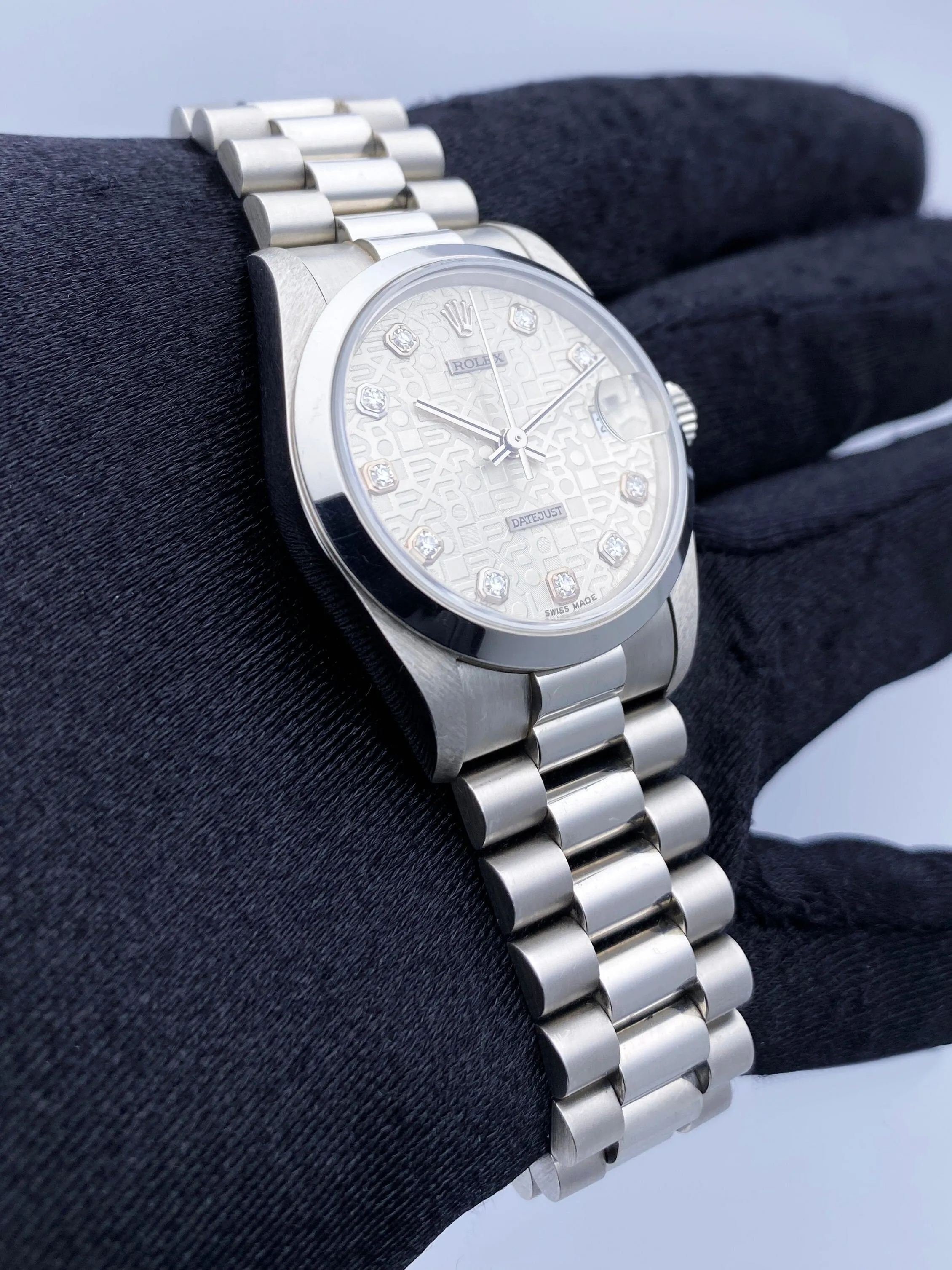 Rolex Datejust 68246 Platinum Diamond Anniversary Dial Midsize Watch