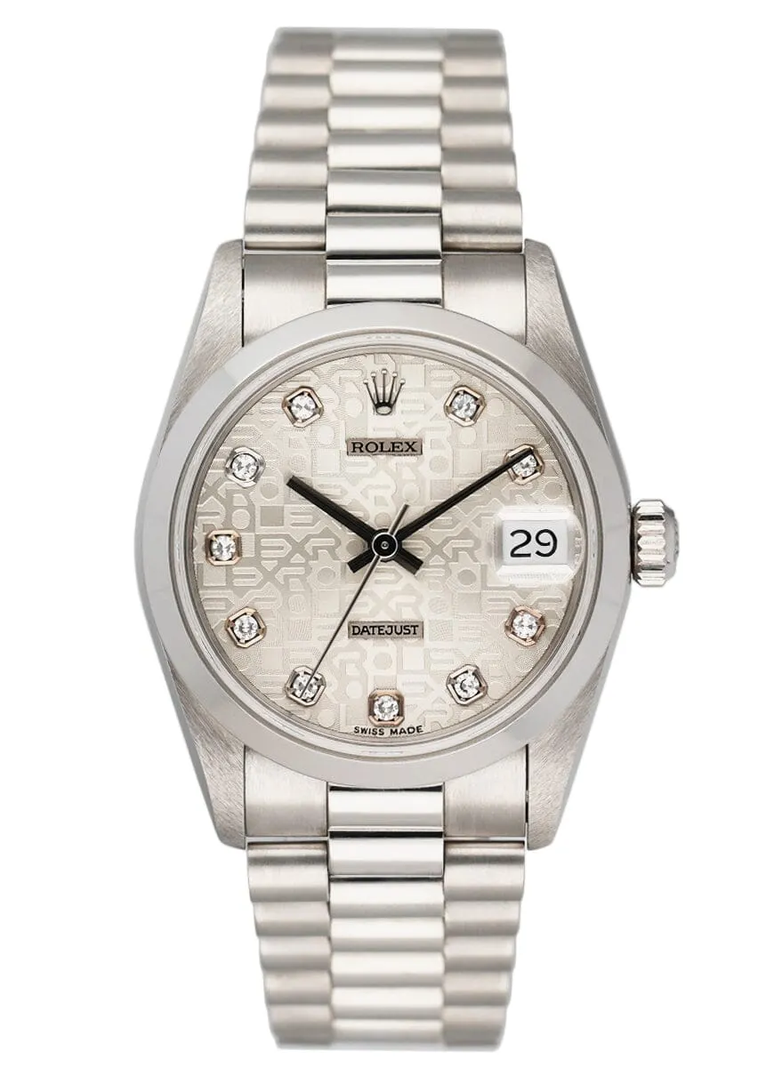 Rolex Datejust 68246 Platinum Diamond Anniversary Dial Midsize Watch