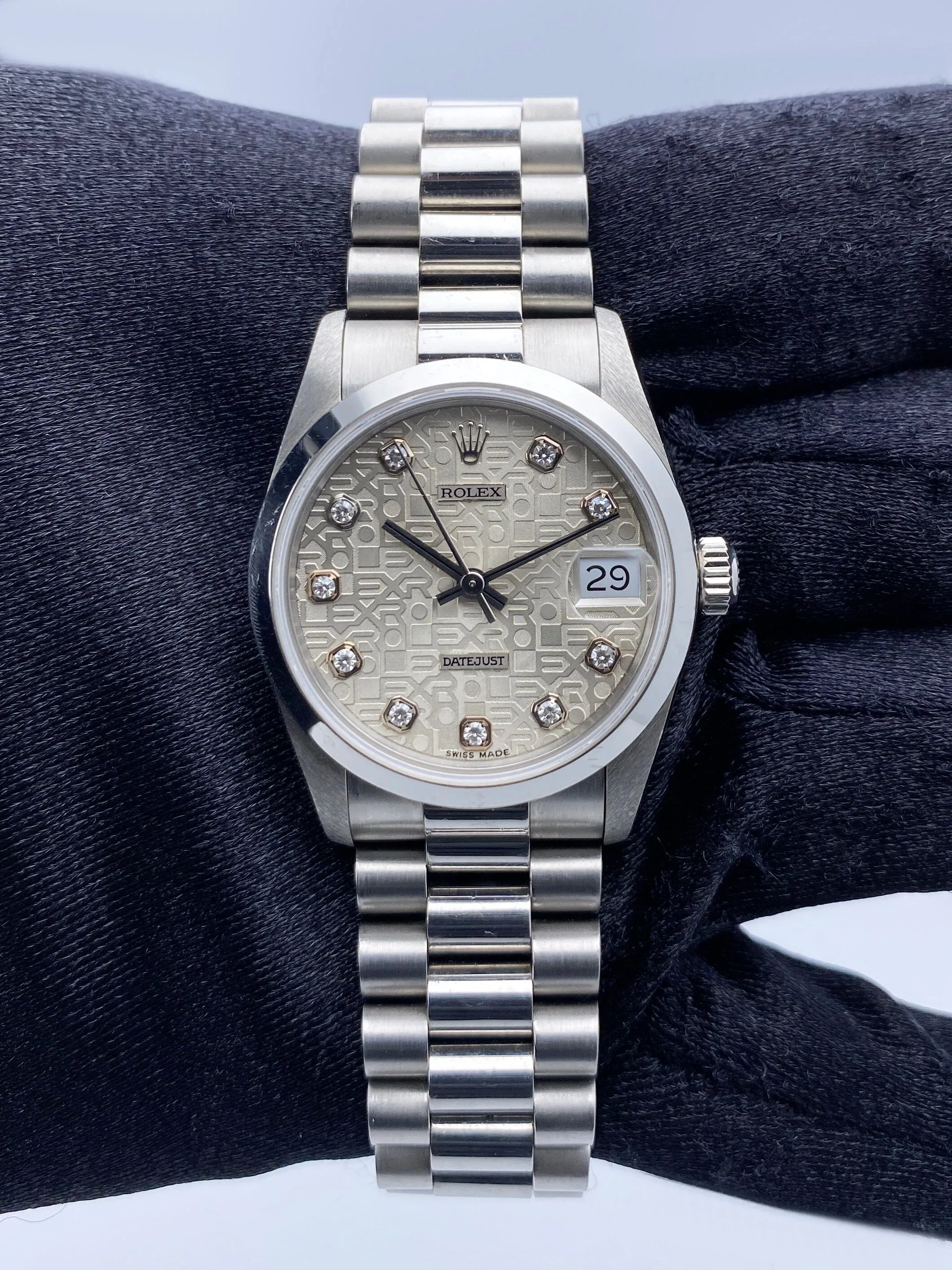 Rolex Datejust 68246 Platinum Diamond Anniversary Dial Midsize Watch