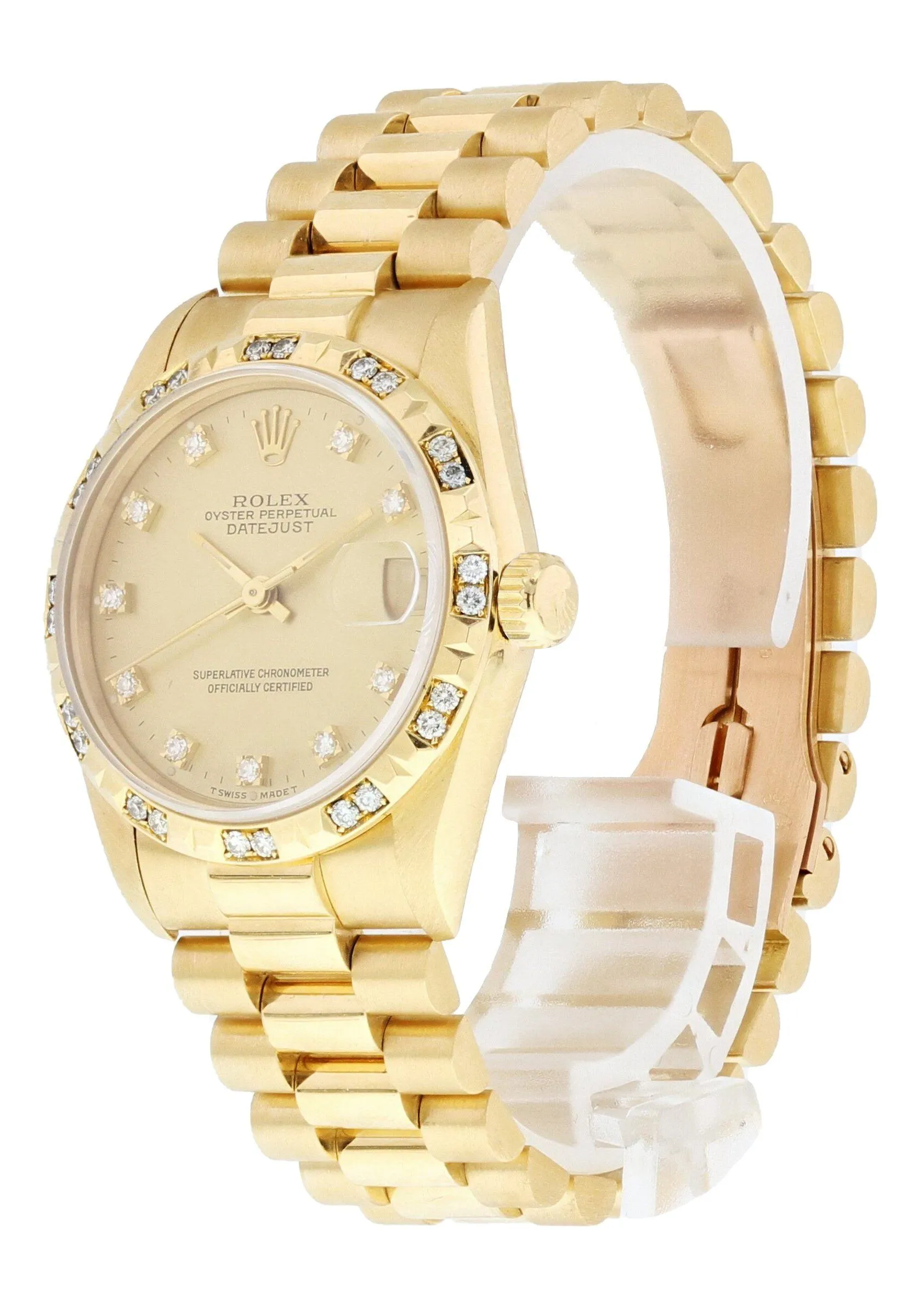 Rolex DateJust 68258 18K President Diamond Dial And Bezel Midsize Ladies Watch