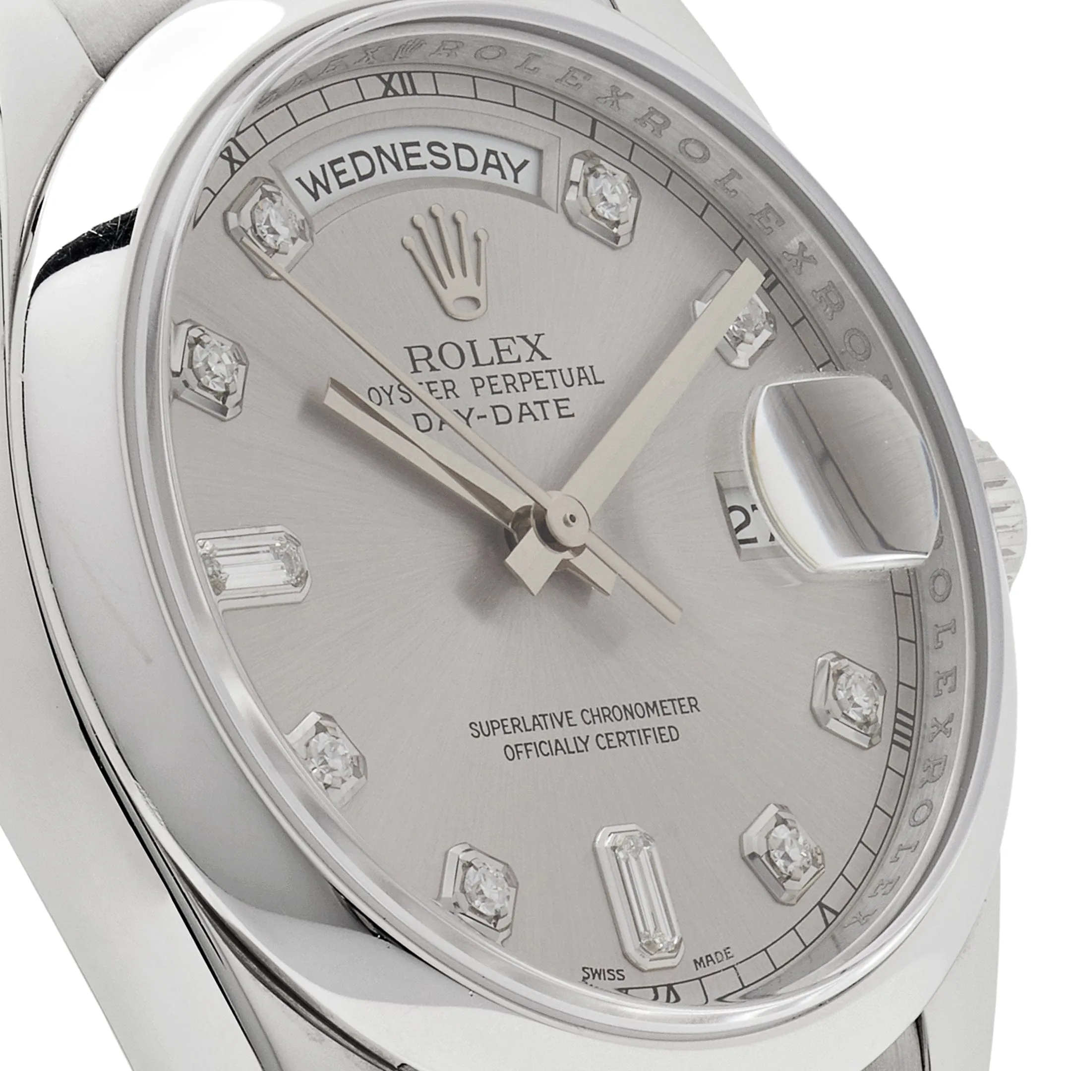 Rolex Day-Date ⁠118206 Platinum Silver Diamond Dial