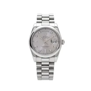 Rolex Day-Date ⁠118206 Platinum Silver Diamond Dial