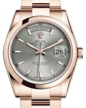 Rolex Day-Date 36 Rose Gold Rhodium Index Dial & Smooth Domed Bezel Oyster Bracelet 118205