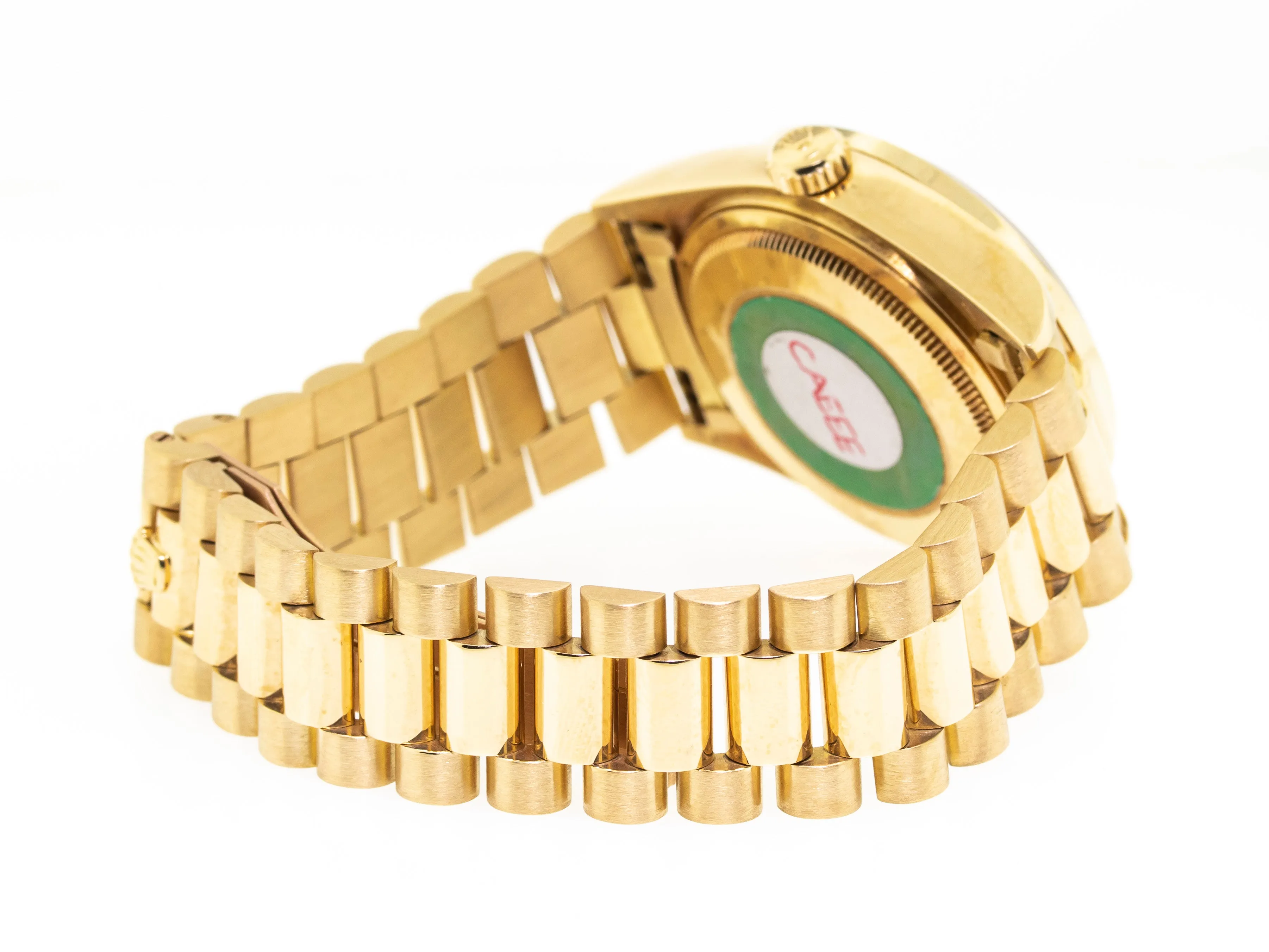 Rolex Day-Date 36mm Yellow Gold Champagne Stick Dial Diamond Bezel 18038