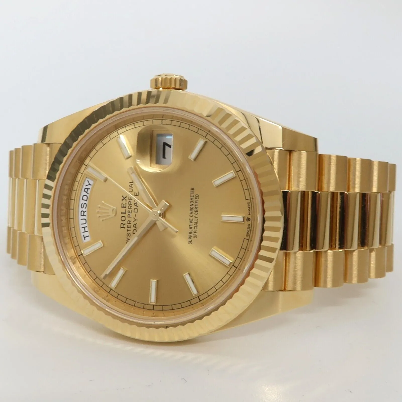 Rolex Day-Date 40 President Champagne Stick Dial Solid 18kt Yellow Gold 228238