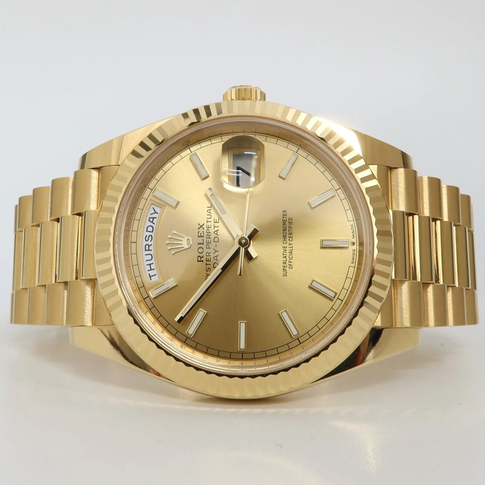 Rolex Day-Date 40 President Champagne Stick Dial Solid 18kt Yellow Gold 228238