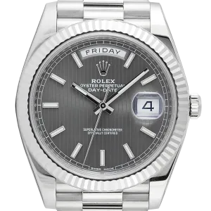 Rolex Day-Date 40mm White Gold Rhodium Stripe Motif Dial 228239