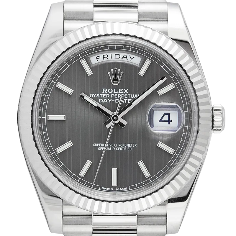 Rolex Day-Date 40mm White Gold Rhodium Stripe Motif Dial 228239