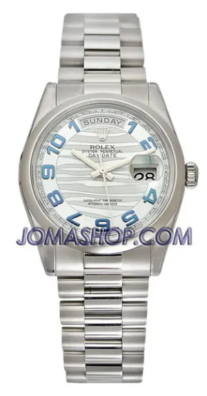 Rolex Day-Date Ice Blue Wave Dial Platinum President Automatic Men's Watch 118206BLAP