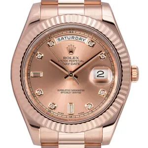Rolex Day-Date II 18ct Everose Gold with Rose Gold/Diamonds Dial Watch 218235
