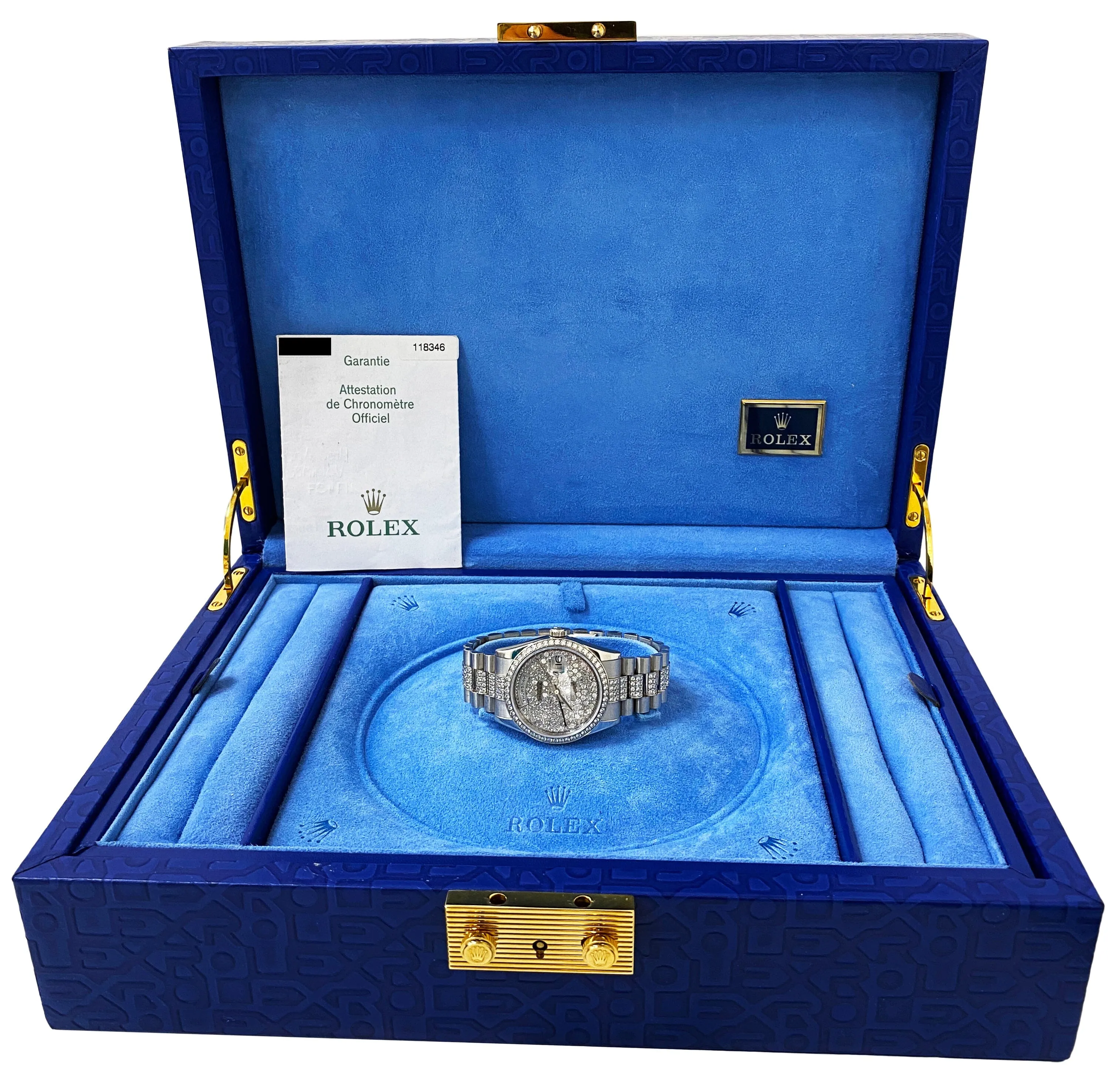 Rolex Day-Date President 118346 Platinum Diamond Mens Watch Box Papers