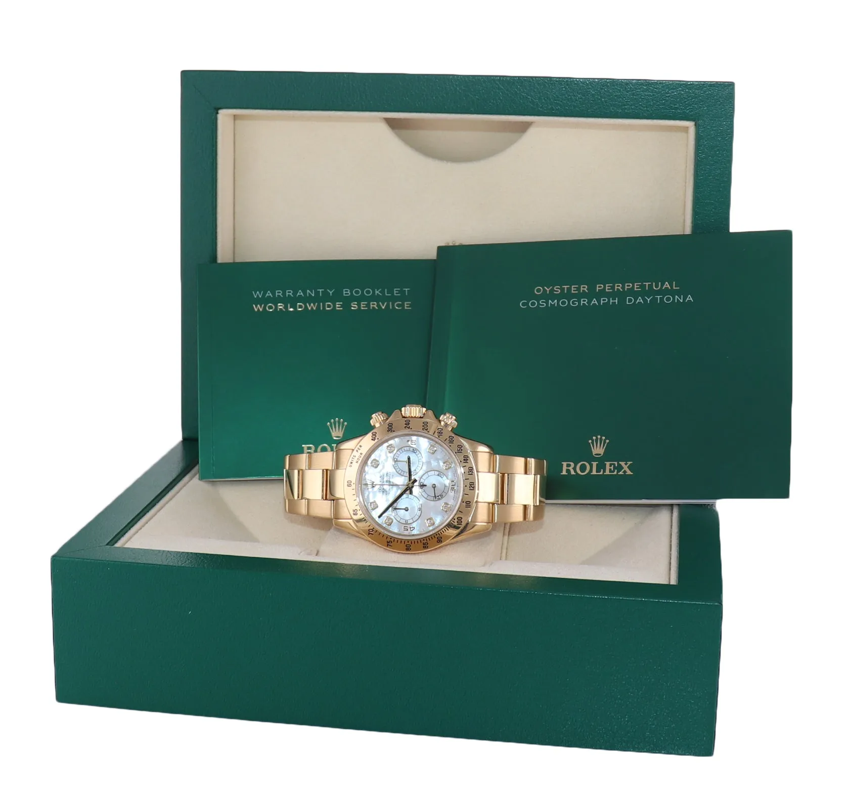 Rolex Daytona 116528 MOP DIAMOND 18K Yellow Gold 40mm Watch Box