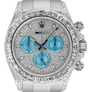 Rolex Daytona 18ct White Gold Diamond Set with Diamond Paved Dial and Blue Sub Dials 116509