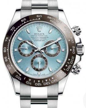 Rolex Daytona Platinum Ice Blue Index Dial Chestnut Brown Ceramic Bezel Oyster Bracelet 116506- New