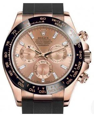 Rolex Daytona Rose Gold Oysterflex Pink Sundust Baguette Dial 116515LN