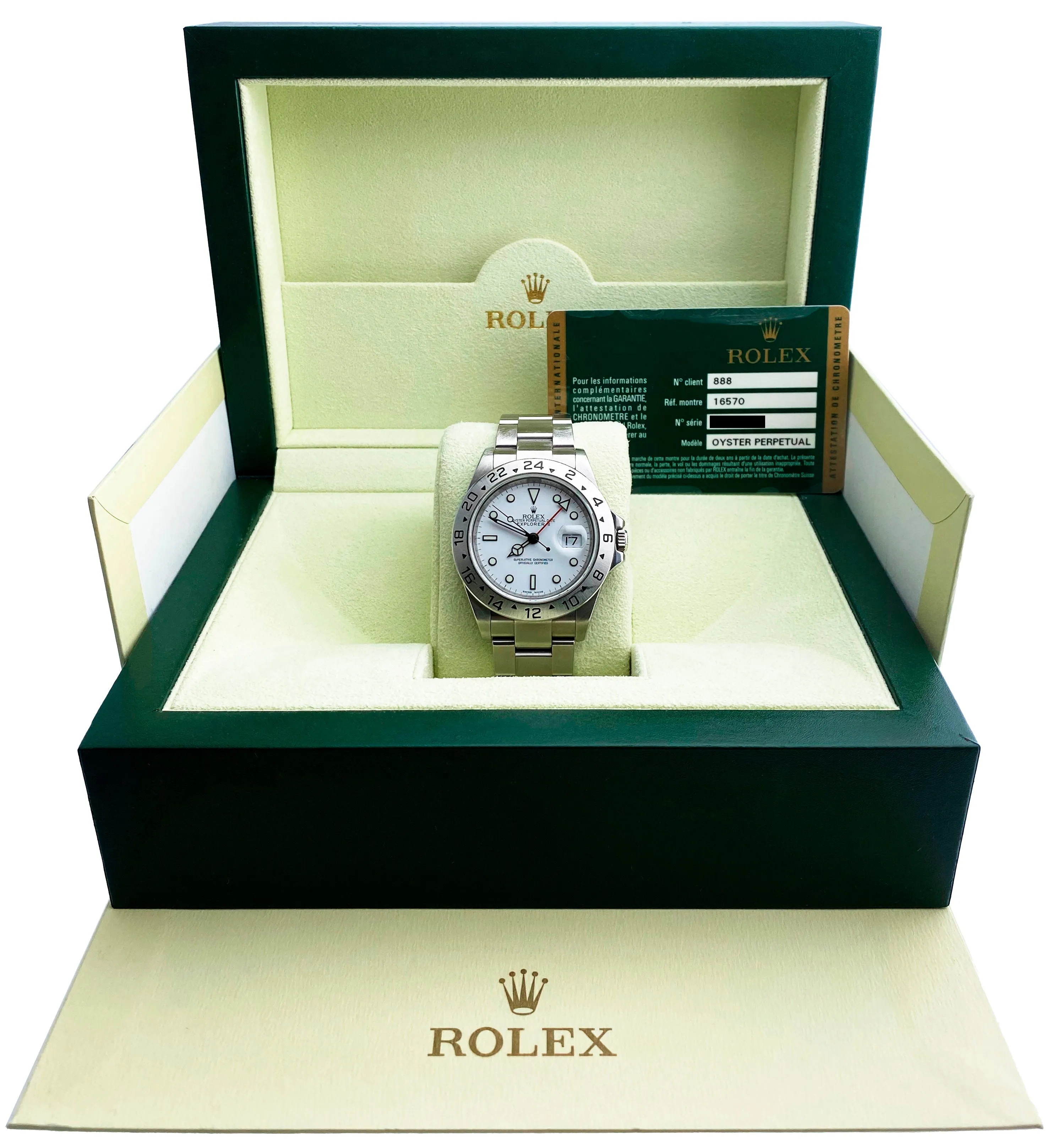 Rolex Explorer II 16570 Engraved Rehaut Mens Watch Box & Papers