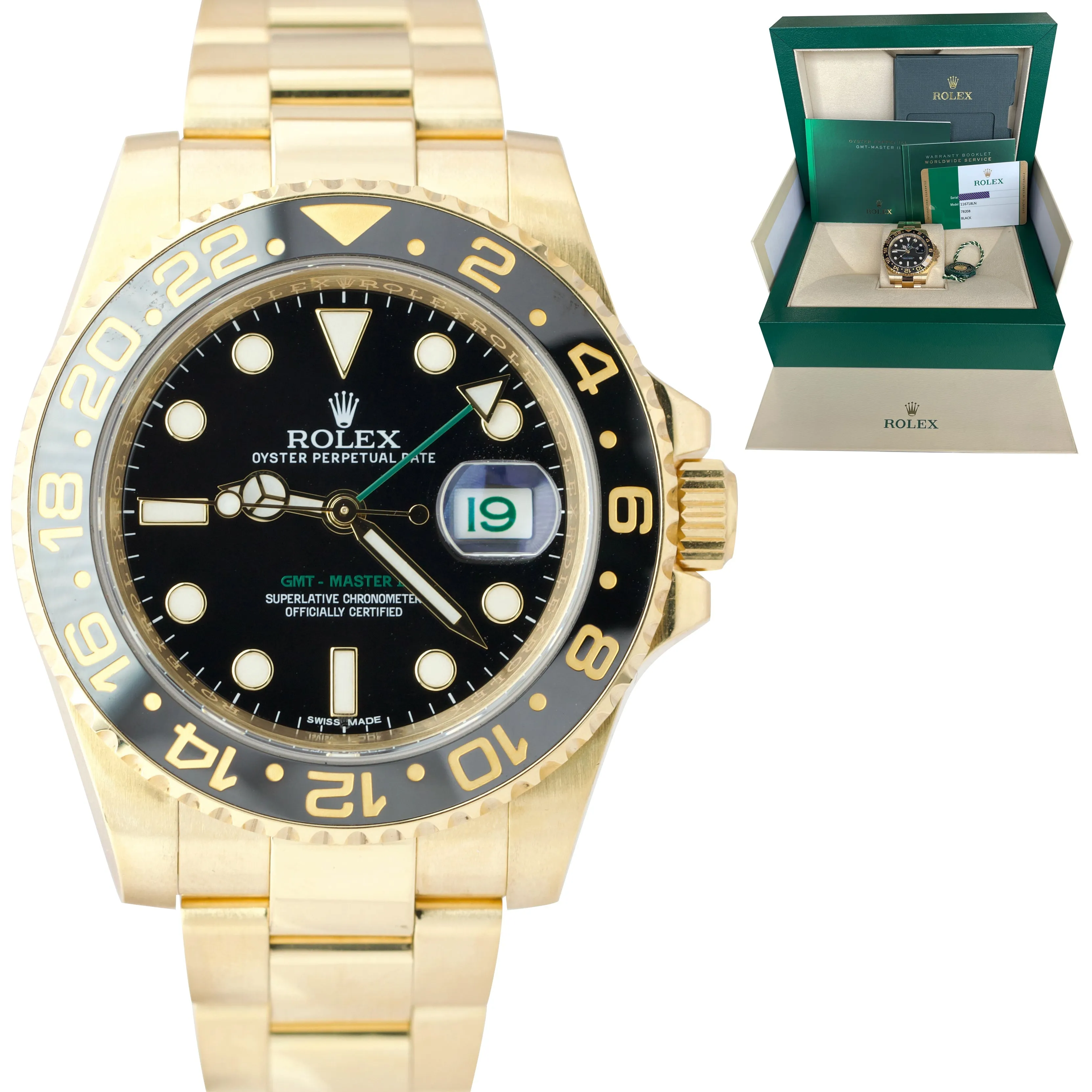 Rolex GMT-Master II PAPERS Ceramic Black 18K Yellow Gold 40mm 116718 LN B P
