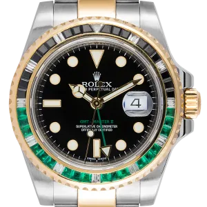 Rolex GMT-Master II Steel and Yellow Gold with custom Black/Green bezel 116713LN