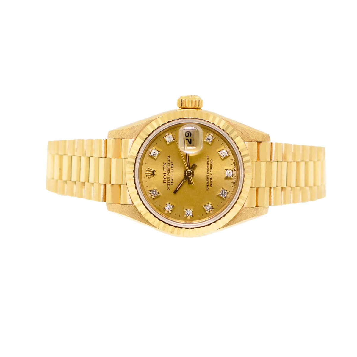 Rolex Lady-Datejust 26mm Yellow Gold Champagne Diamond Dial And Fluted Bezel 69178