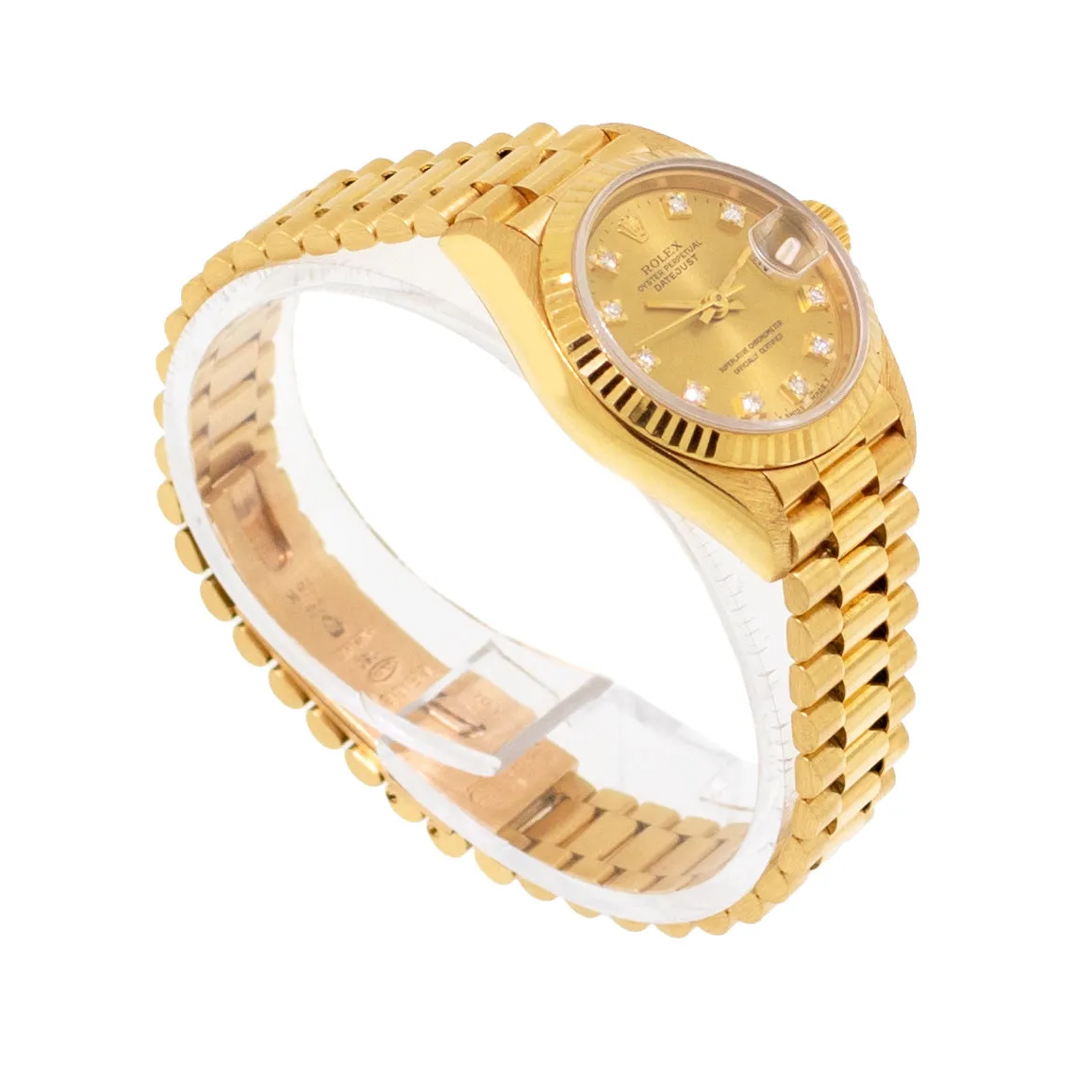 Rolex Lady-Datejust 26mm Yellow Gold Champagne Diamond Dial And Fluted Bezel 69178