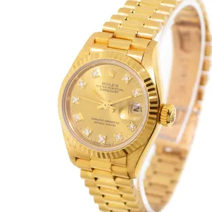 Rolex Lady-Datejust 26mm Yellow Gold Champagne Diamond Dial And Fluted Bezel 69178