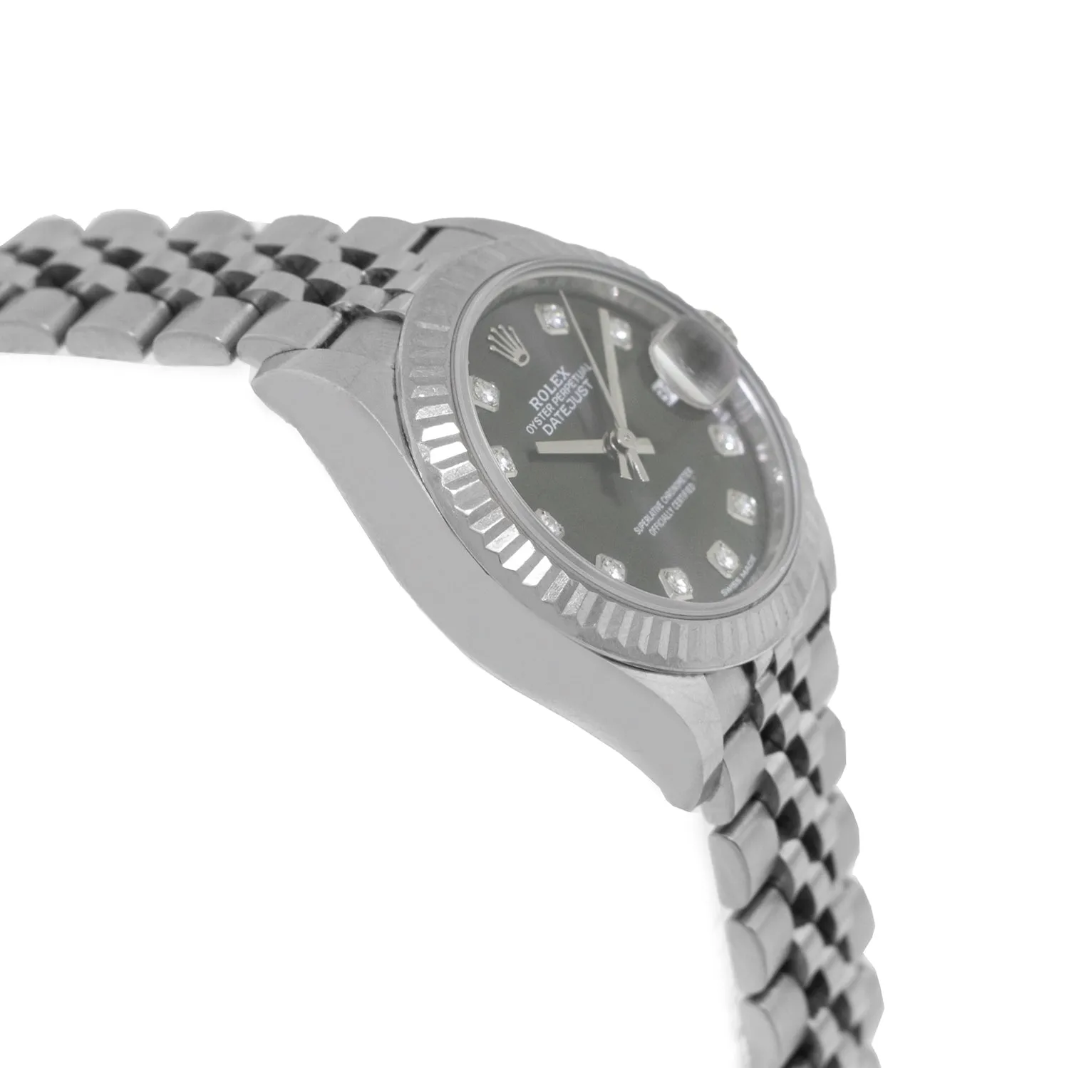 Rolex Lady-Datejust 28mm White Gold & Steel Dark Rhodium Diamond Dial & Fluted Bezel 279174